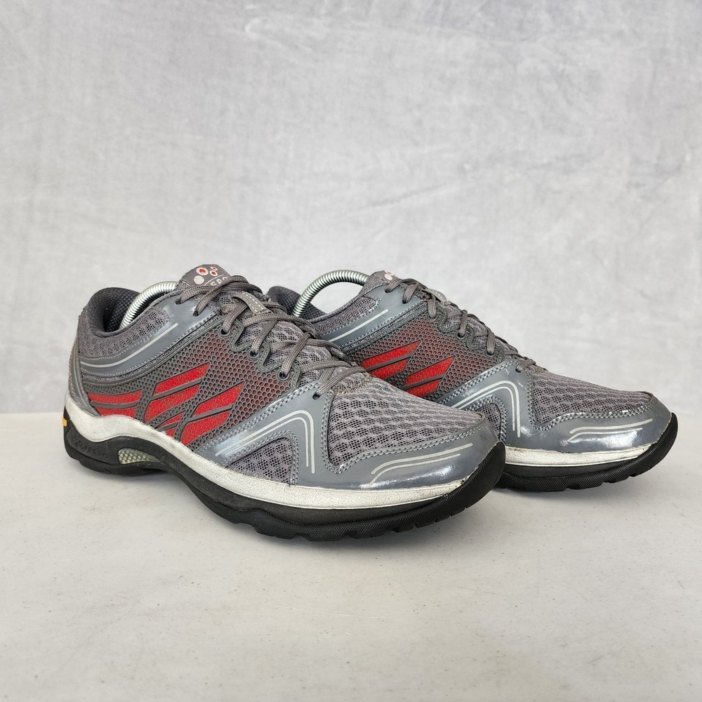 Abeo Shoes Mens Size 10.5 Running Sneaker Vibram Sole Adler Gray Red Aero System